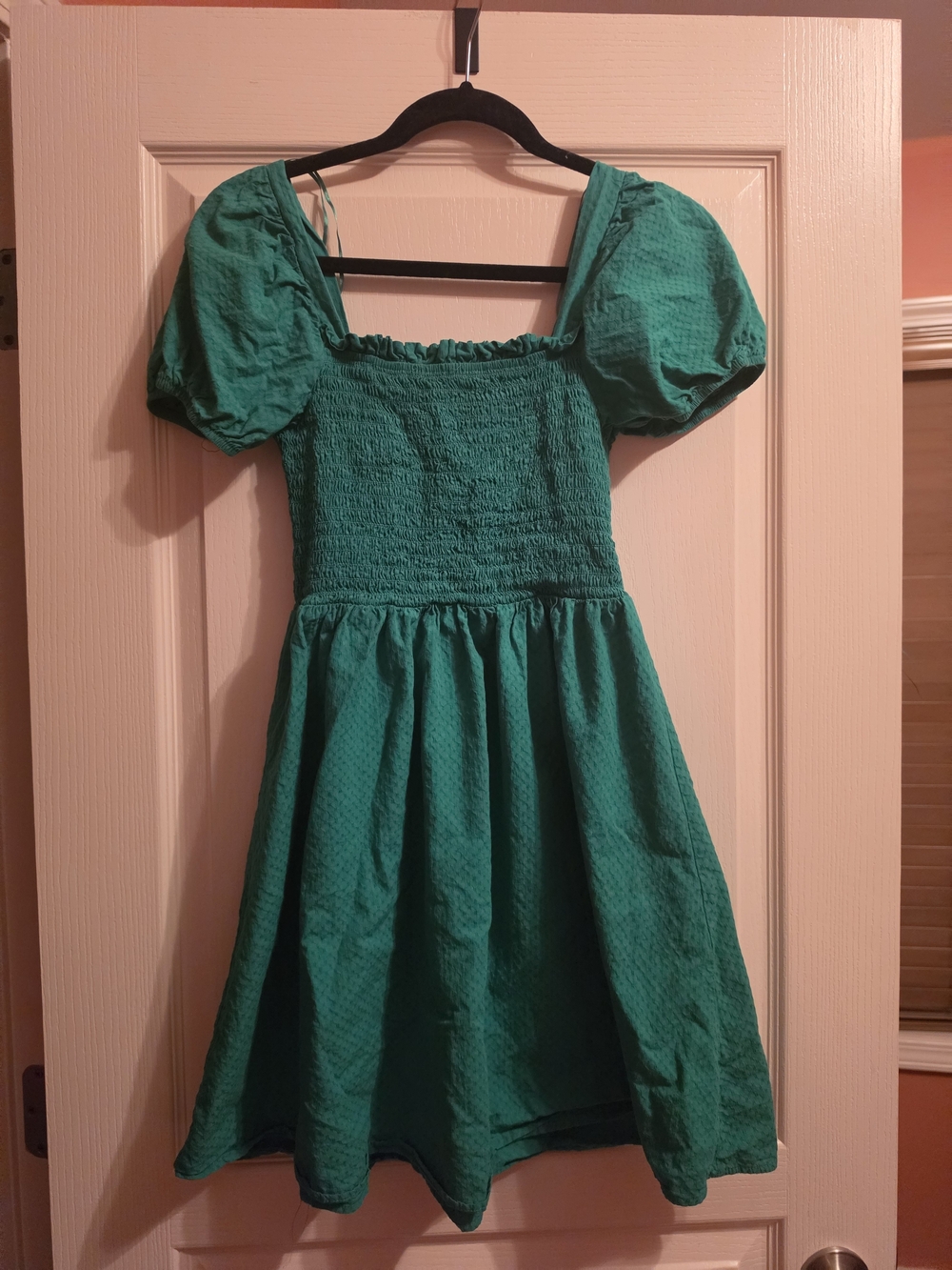 Copper Key Emerald Green Smocked Puff Sleeve Dress